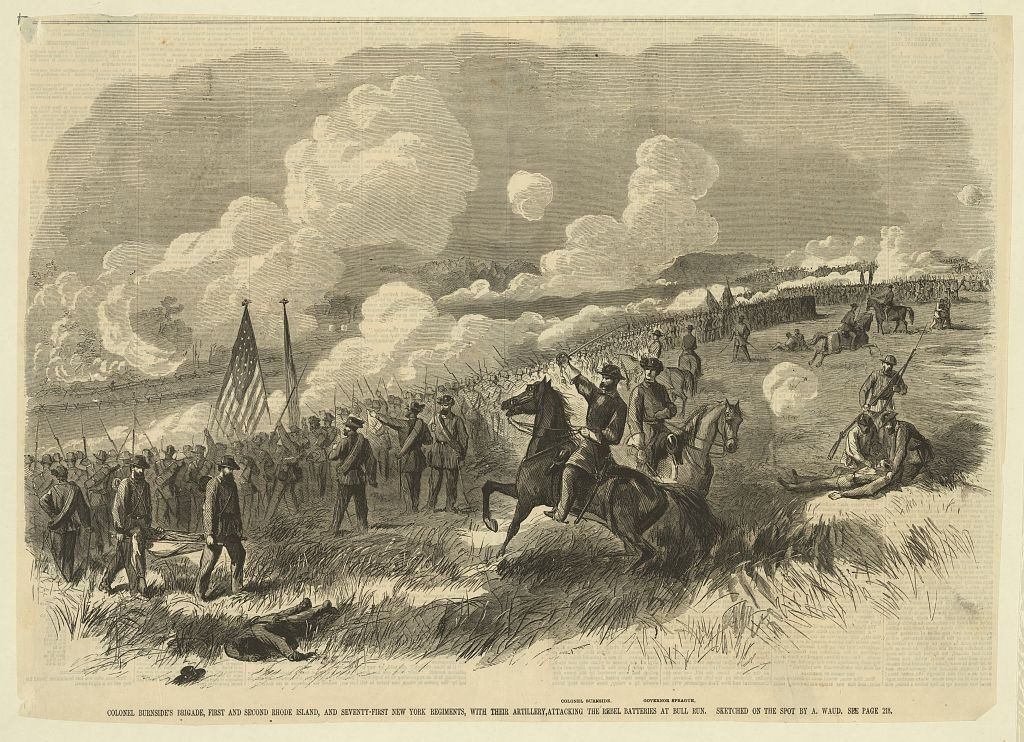 Waud drawing of Burnside's brigade attacking at Bull Run
