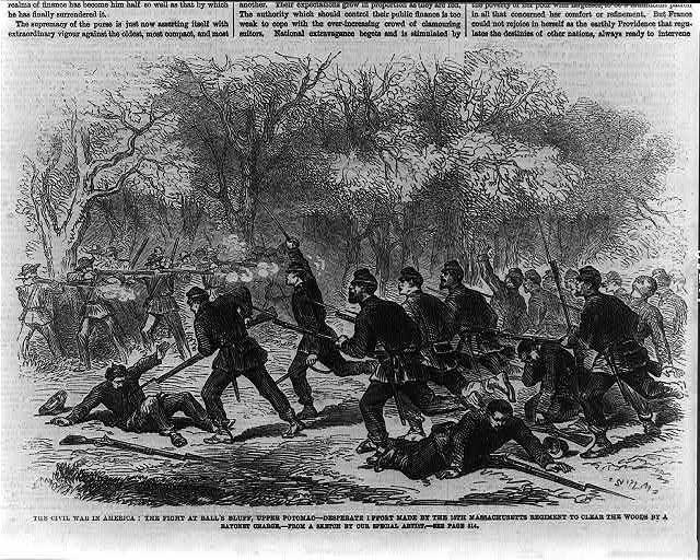 Engraving of the 15th Massachusetts bayonet charge at Ball's Bluff